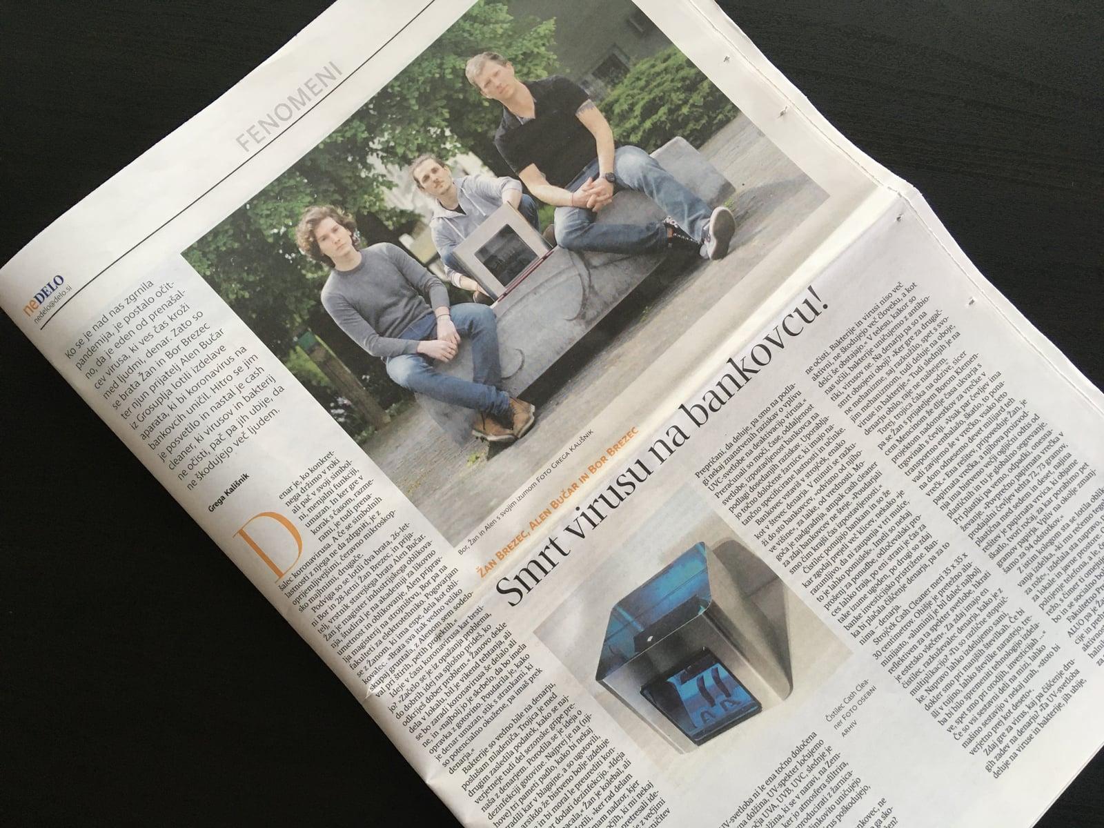 Newspaper article about Cash Cleaner with a photo of its founders