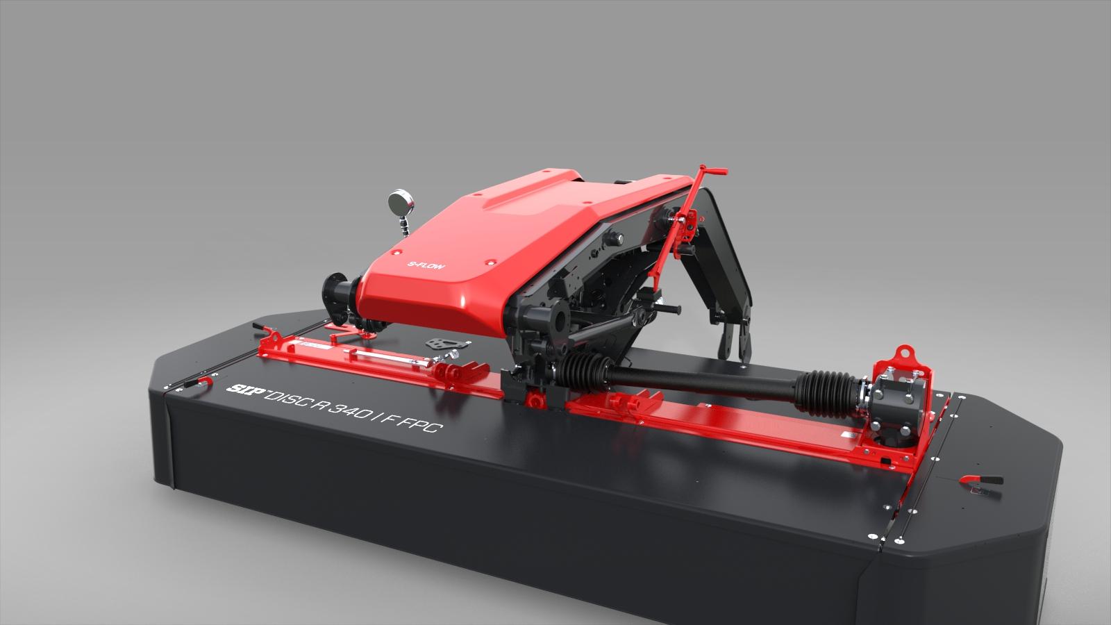 Render of a red SIP front-mounted disc mower