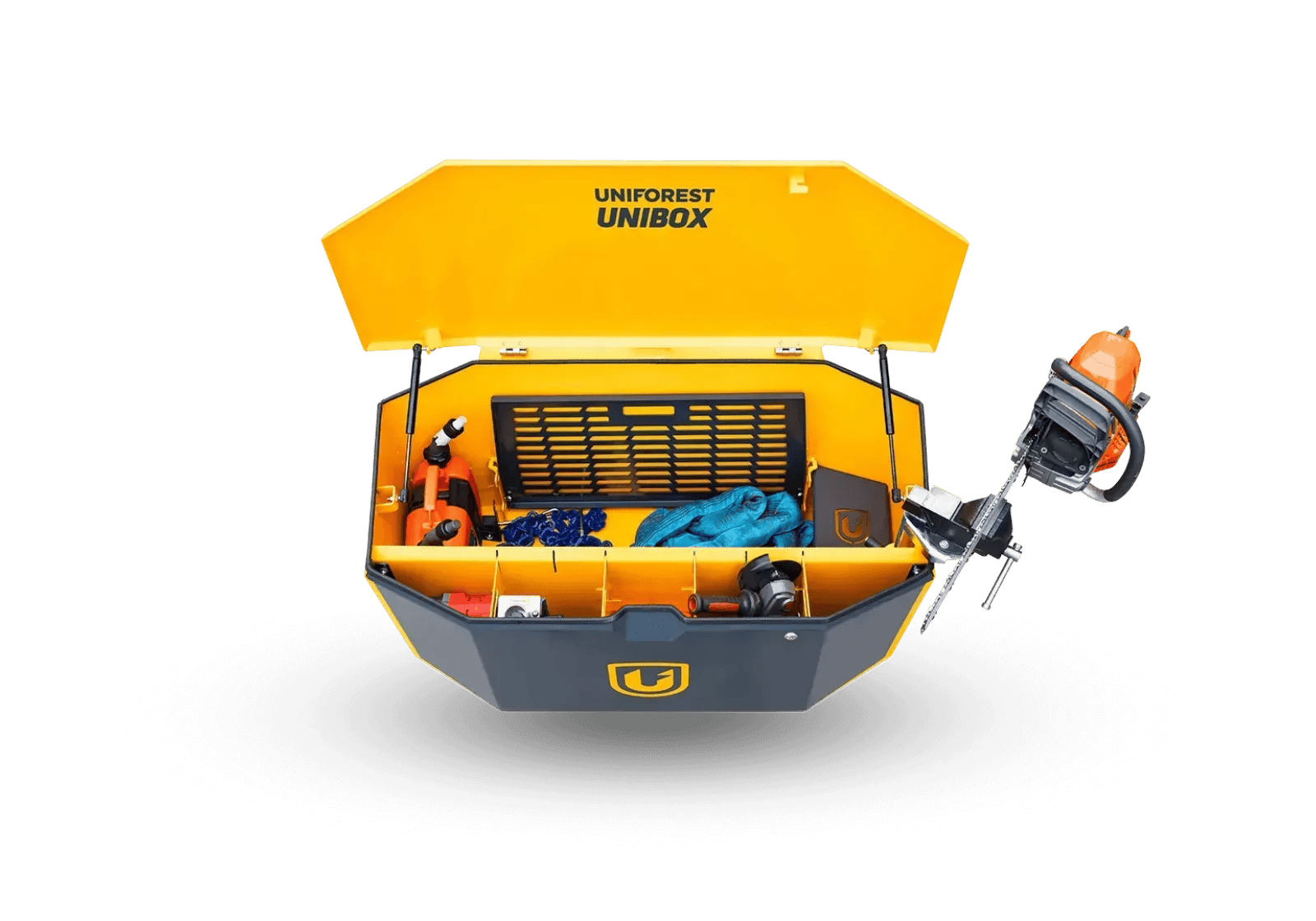 Open Unibox with tools organized across its compartments