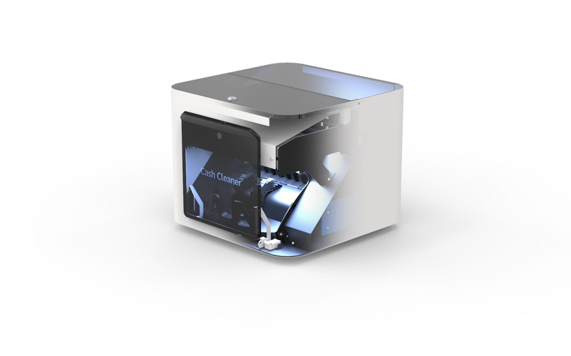 Cutaway render of the Cash Cleaner showing the UV-C chamber inside