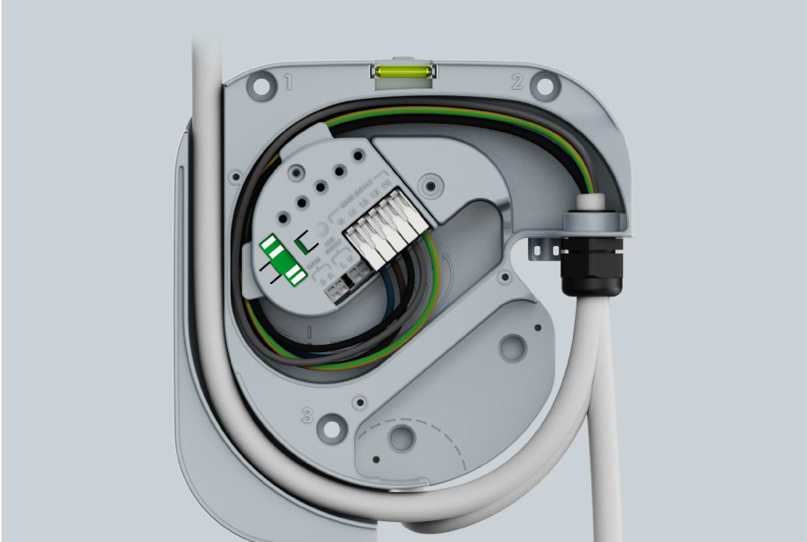 Render of the INCH Core interior with the cable routed around the internal bracket