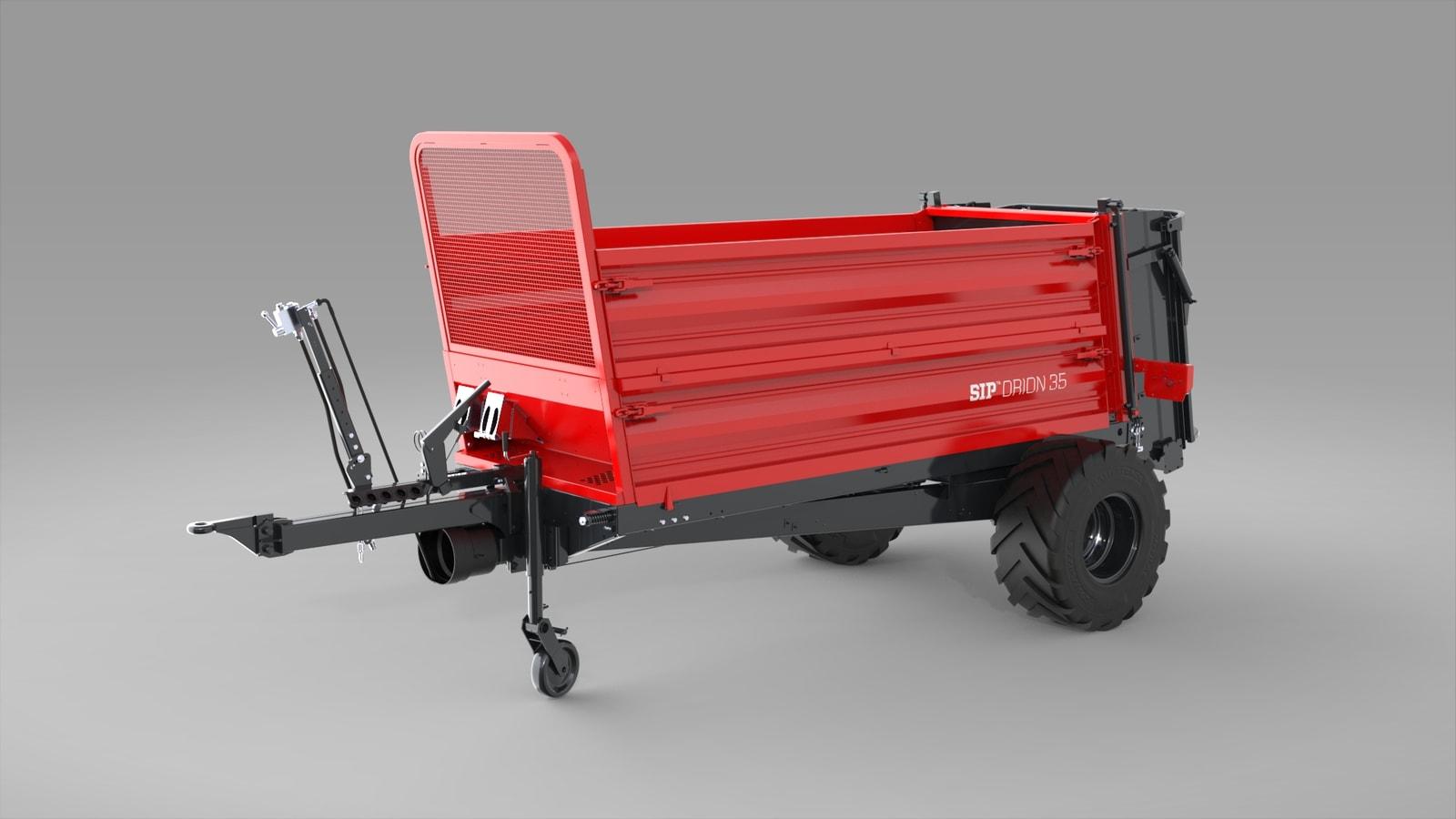 Render of a red SIP manure spreader trailer