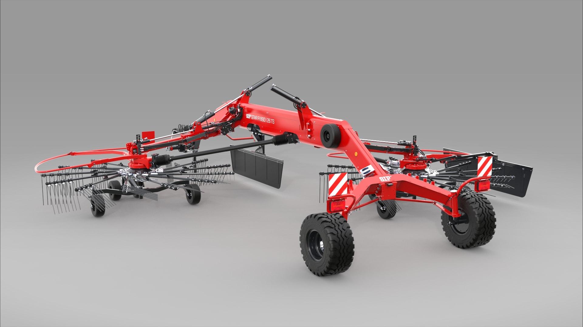 Render of a red SIP twin-rotor rake